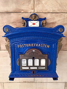 postilaatikko, Antique, viesti, postilaatikot, sininen, historiallisesti, vanha