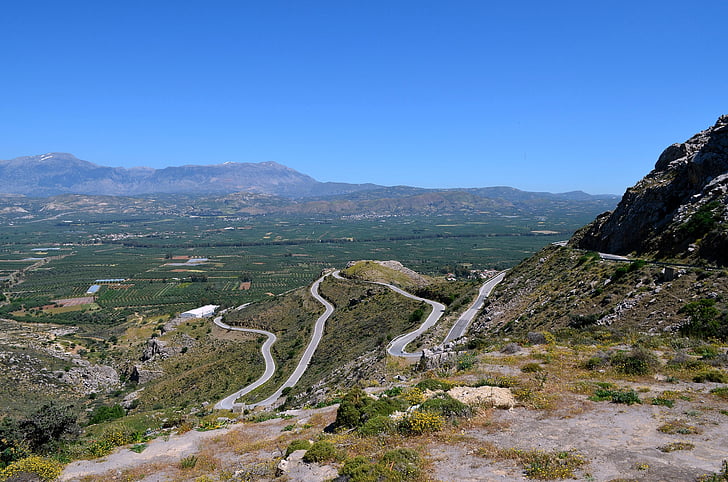 Creta, montañas, calles, curvas, carretera, curva de, Grecia