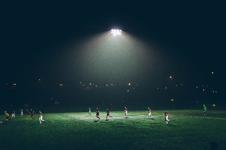 futbal, hra, zápas, noc, svetlomet, lampa, futbal