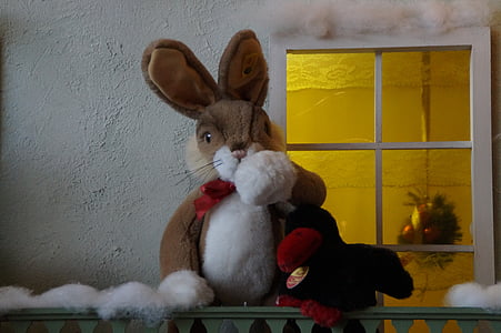 musim dingin, Kelinci, rumah, diterangi, pencahayaan, Natal, mainan
