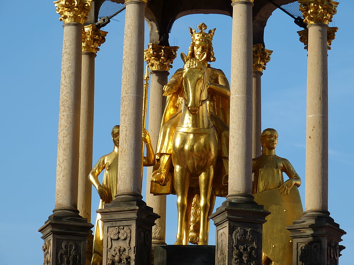 keizer, standbeeld, goud, Magdeburg, Saksen-anhalt, oude stad, monument