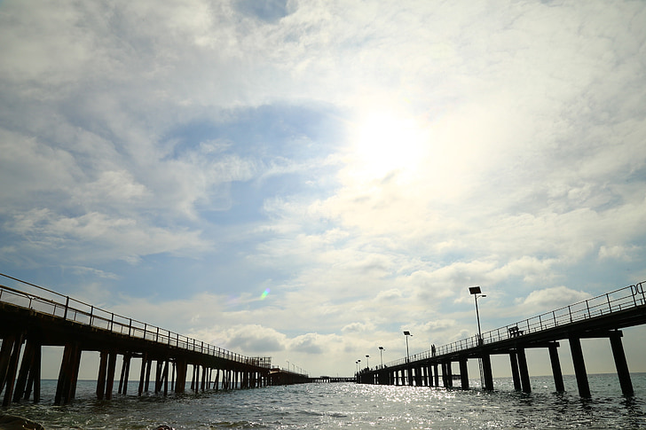 pier, dock, bridge, water, ocean, sea, sky
