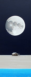Luna, hytte, havet, nat, midnat, Månen, plads