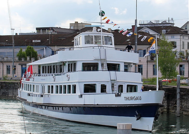 skib, Motor skib, udflugt båd thurgau, port, Romanshorn, Bodensøen, Schweiz