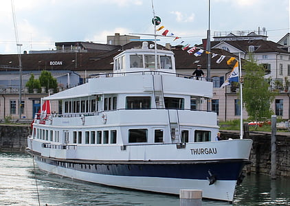 船舶, 马达船, 游船 thurgau, 端口, romanshorn, 康斯坦茨湖, 瑞士