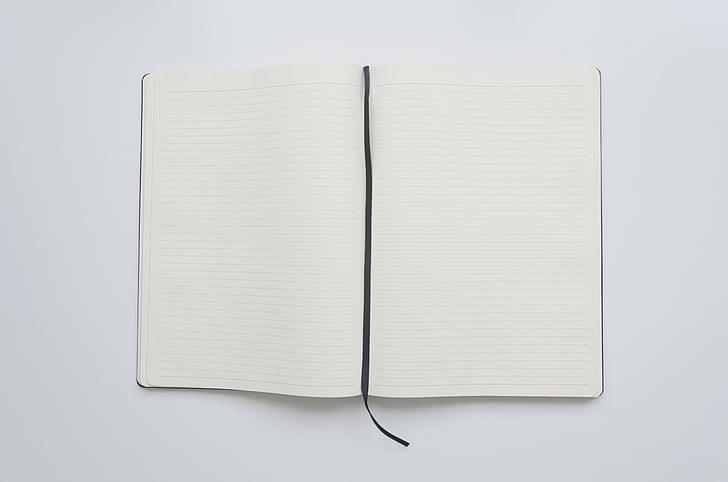 notebook, open book, open, paper, book, page, white