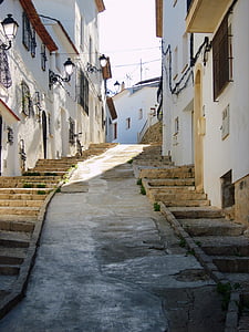 lépcsők, Családi házak, homlokzat, Altea, Spanyolország, utcán, város