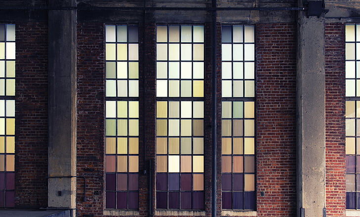 prédio antigo, vidro, cores, retângulos, edifício, velho, arquitetura