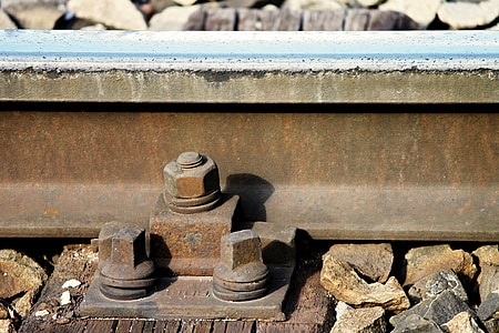 vasúti pálya, rozsdamentes, küszöb, csavar, pálya, régi, fém