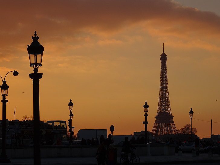 Paris, Menara Eiffel, matahari terbenam, abendstimmung, musim dingin, Prancis, arsitektur