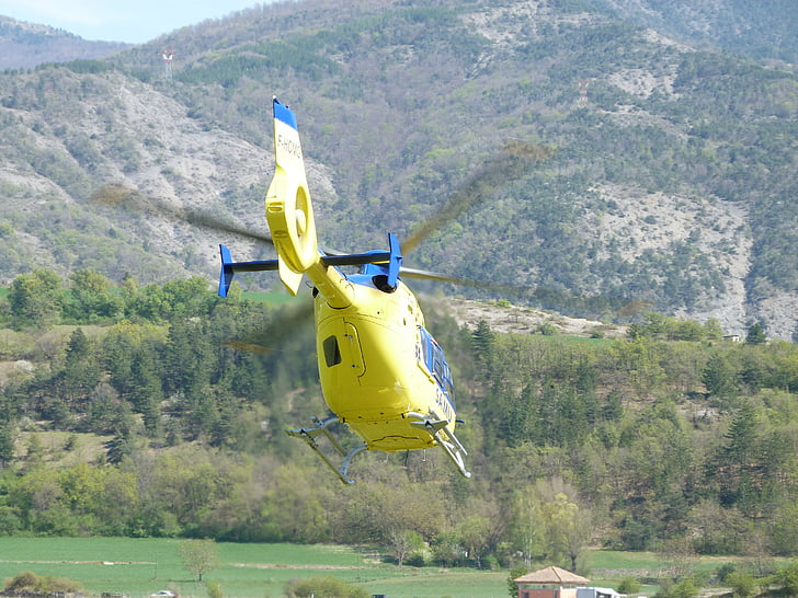 hélicoptères, civile, secours, transport, d’urgence, décoller, jaune