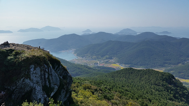 韩国, tongyeong, 景观, 湖, 海, 海洋, 森林