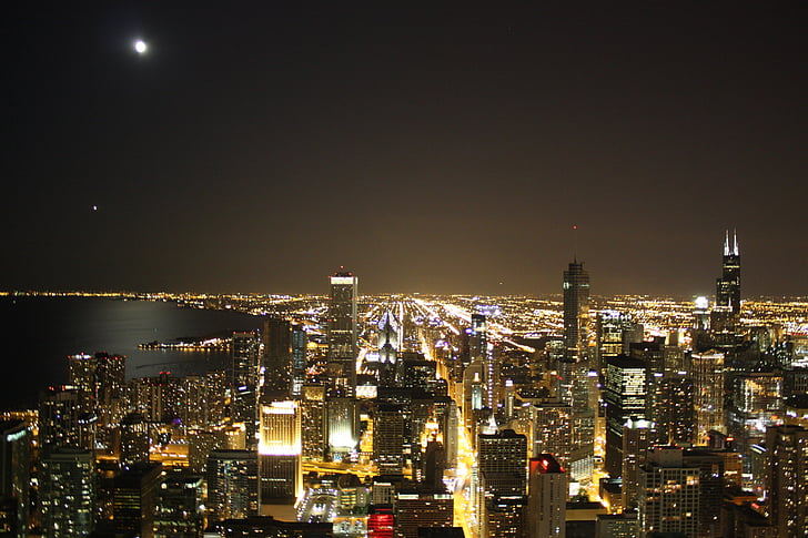 Chicago, Skyline, natt, staden