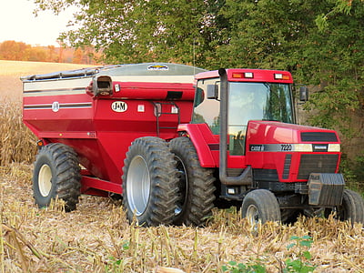 punane, traktori, juhul, põllumajandus, põllumajandus, riigi, saagi