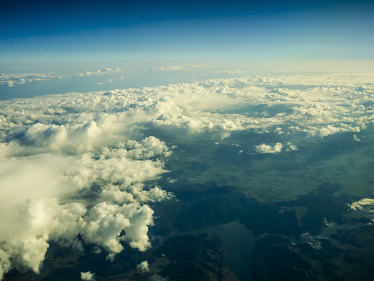 pilved, maastik, õhusõiduki, taevas, loodus, lennata, sinine taevas
