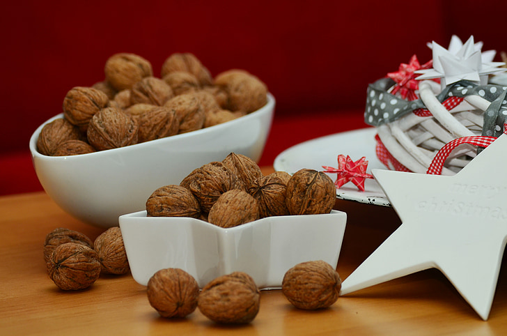 saksanpähkinöitä, pähkinät, joulu, joulukoristeita, Ruoka, hedelmäkulho, syödä
