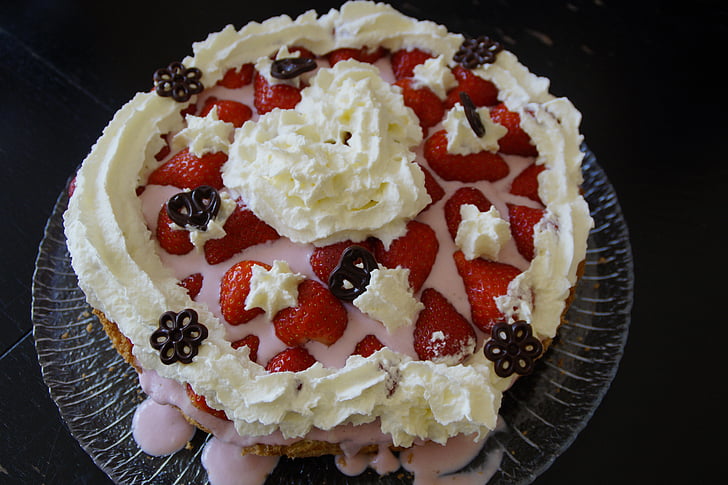 ημέρα της μητέρας, τούρτα γενεθλίων, κέικ, Τάρτα με φράουλες, κέικ κρέμας, καρδιά, στολίδι