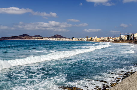 Playa, Océano, mar, azul, Islas Canarias, Costa, ola