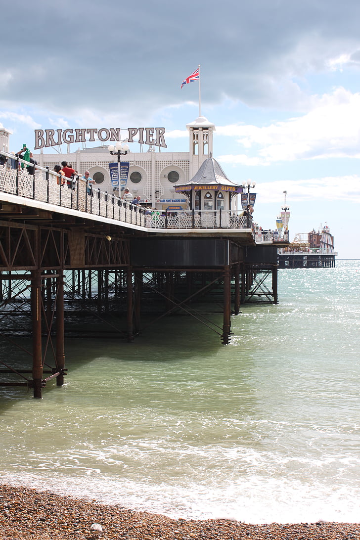 modrá, Brighton Marine Palace a molo, vlajka, Příroda, lidé, Pier, pobřeží