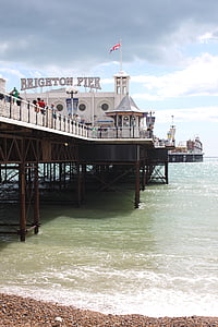 blå, Brighton Marina Palace och Pier, flagga, naturen, personer, Pier, Seashore