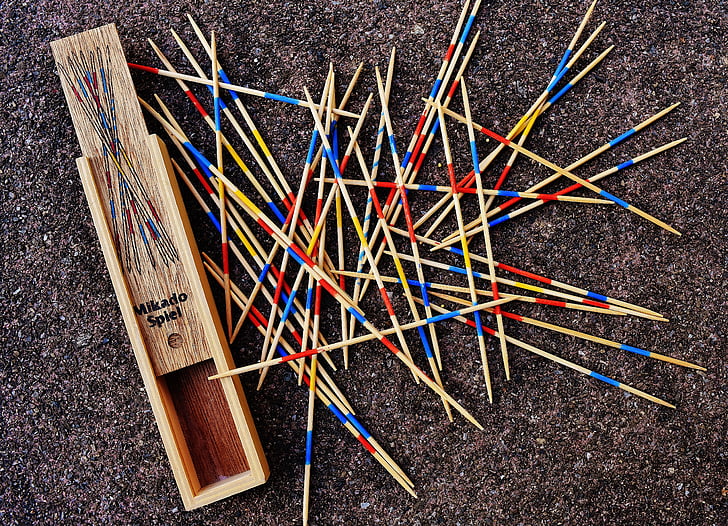 Mikado, juego, rompecabezas, habilidad, colorido, palillos de madera, palillos