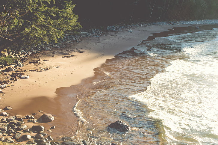 foto, strand, oever, water, steen, rots zand, natuur