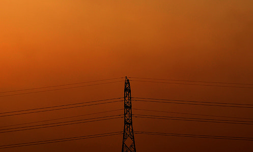 tower, electricity, evening, orange, power, electric, energy