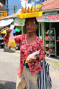 potret, Bali, wanita tua, Indonesia, wajah, karakter, jalan penjualan
