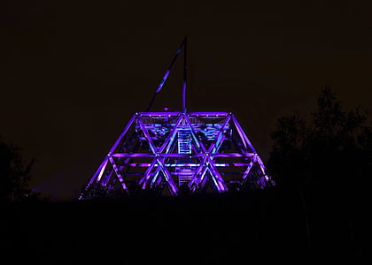 illuminated, extra layer of, track plant tower, waltrop germany, berghalde, industrial heritage, ruhr area