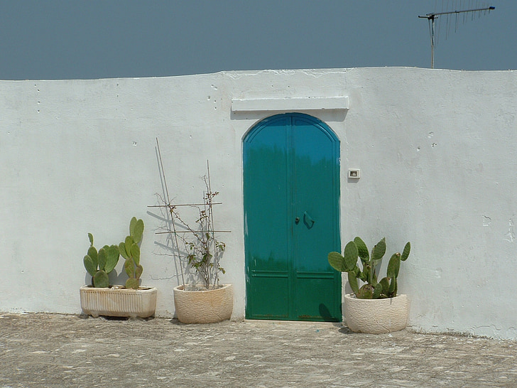 ajtó, Puglia, kaktusz, építészet, Görögország, kultúrák