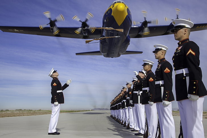 Silent drill platoon, Marine corps, Fat albert, Blue angels, Marine, KC-130 hercules, vliegtuig
