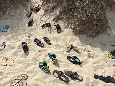 pasir, jejak, kaki, Pantai, musim panas, sandal