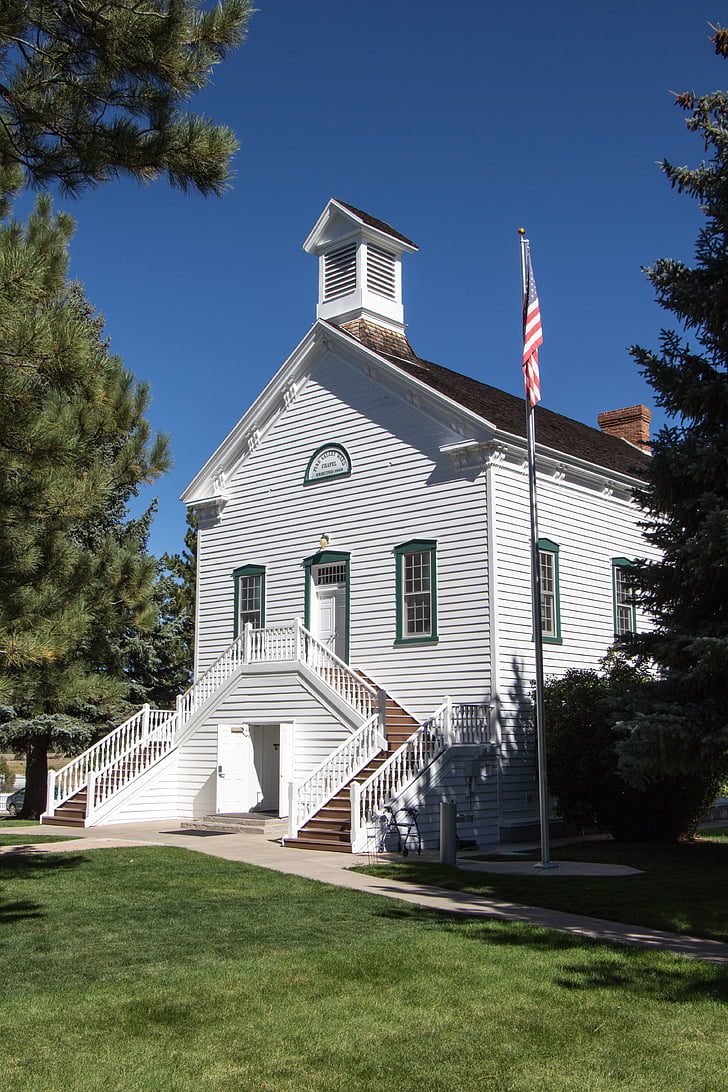 gamla kyrkan, Pine valley, Utah, USA, flagga, Vintage, struktur