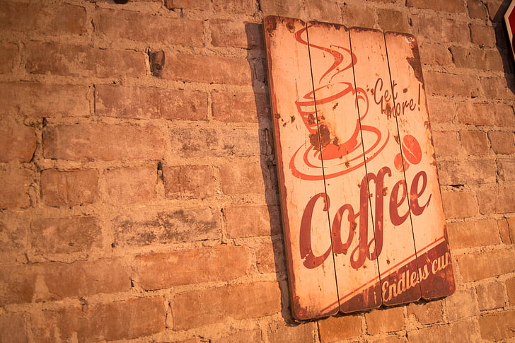 wall, coffee, restaurant, brick, sign, wall - Building Feature