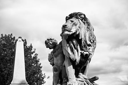 singa, patung, Paris, Prancis, Monumen, Alexandre iii, Pont alexandre iii