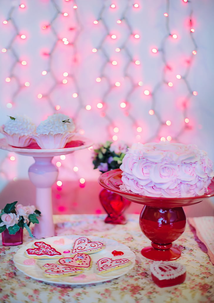 ημέρα του Αγίου Βαλεντίνου, γλυκά, κέικ, τα cookies, καρδιές, ροζ, κόκκινο