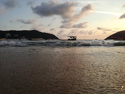 havet, Acapulco, hamn, stranden, kusten, naturen, solnedgång