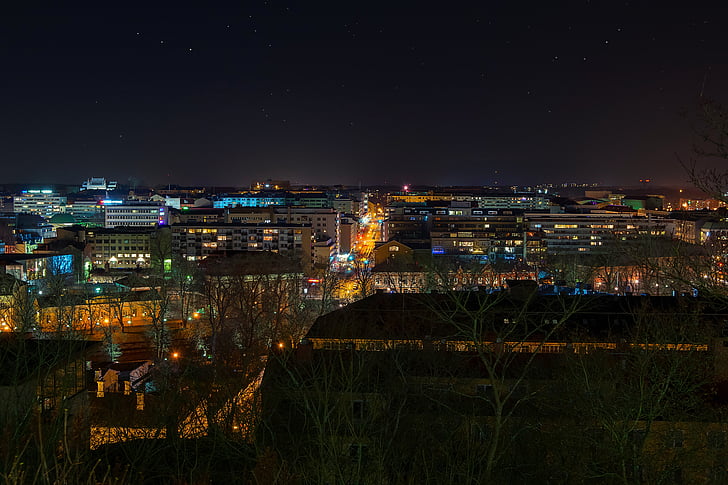 nuit, ville, Settlement, Turku, paysage urbain