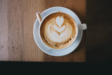 Zdjęcie, filiżanka do herbaty, spodek, wypełnione, cappuccino, Kawa, latte