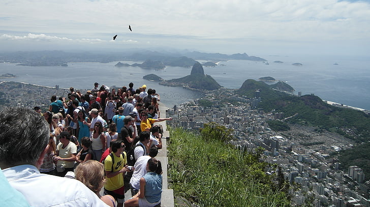 Turisté, vyhlídka, Sugarloaf, Rio de janeiro, Rio, Cristo, Brasil