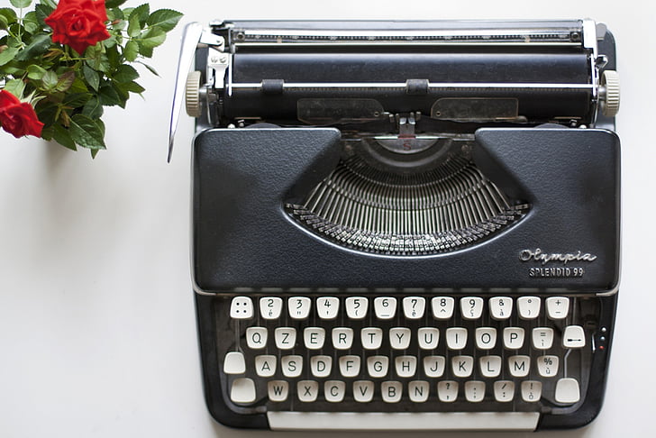 Maszyna do pisania, Róża, dziennikarz, staromodny, w stylu retro, antyk, stary