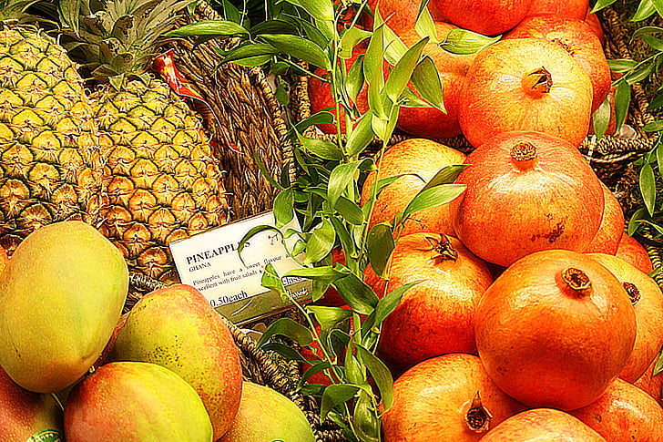 ovoce, Ananas, Mango, grapefruity