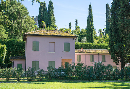 Villa, Italiano, -de-rosa, Sirmione, Lago de garda, natureza, Itália