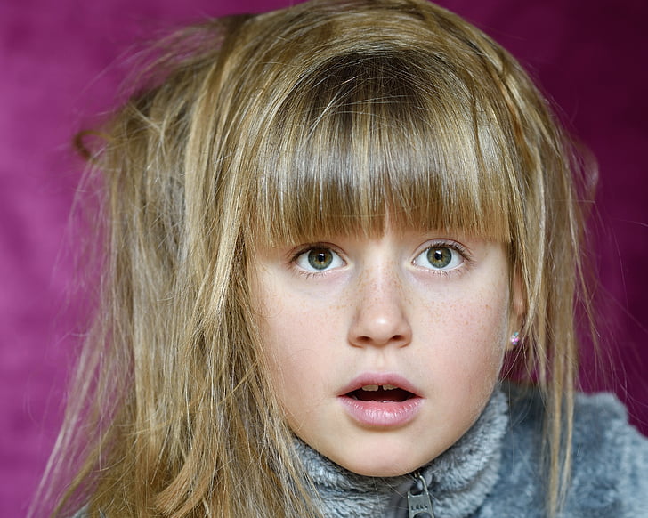 vaikas, mergaitė, veido, išraiška, šviesūs plaukai, mielas, Kaukazo etniškumas