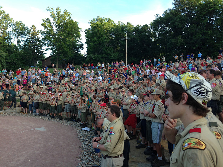 scouts, camp geiger, campfire, assembly