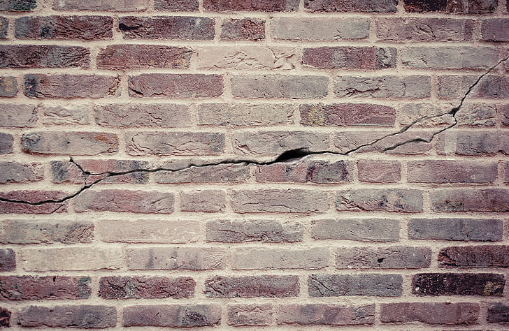 zeď, cihly, crack, zlomený, fasáda, kameny, BRICK lane