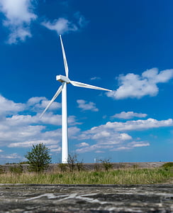 風車, エネルギー, 風力発電, 空, ブルー, 現在の, 環境