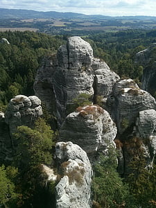 Čehija, Cesky Rejs, kalni, smilšu akmens, klints, virsotnes, daba