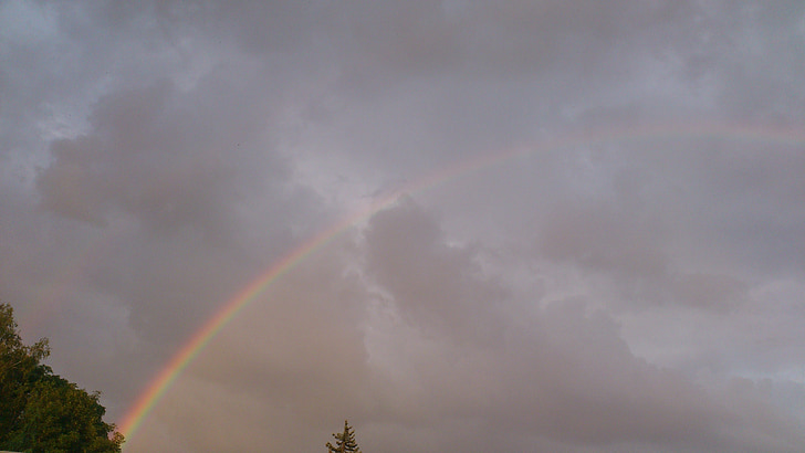 arco iris, tempestad de truenos, tiempo en, nubes, cielo, doblado