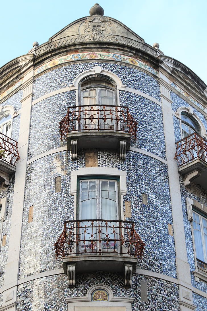 Portugal, Lissaboni, Lisboa, arhitektuur, plaaditud, seina, rõdu